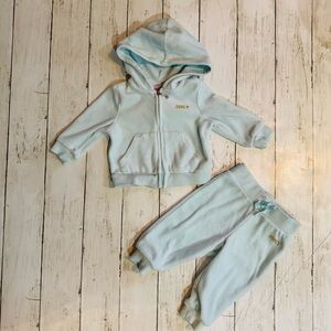 Juicy Couture Baby Velour Tracksuit Hoodie Jogger Set Blue Gold 3-6M